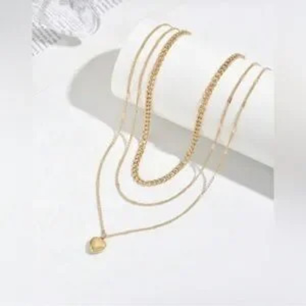 Gold Heart Pendant Layered Necklace (1pc) - Picture 2 of 3